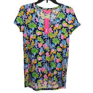 Lilly Pulitzer Loves Disney Etta V-Neck Top Size XS Aegean Navy Resort NWT